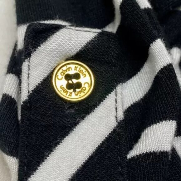 Calvin Klein Women's Half Zip Large White Black Stripe Gold CK Logo Buttons GUC - Picture 7 of 13